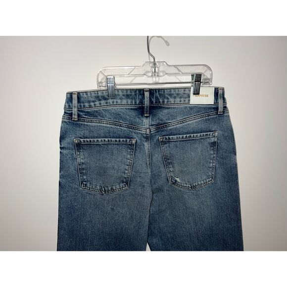 Express women’s distressed relaxed straight low rise button zipper blue jeans - Picture 5 of 9